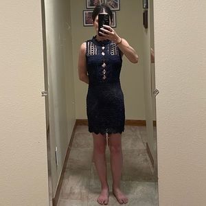 NWOT Karlie blue lace overlay dress, small